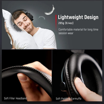 Studio Wired Headphones for DJ, Music Monitor, Recording with 9.8Ft Cable for 3.5Mm/6.35Mm, over Ear, Noise Cancelling for Podcast, Streaming-H8