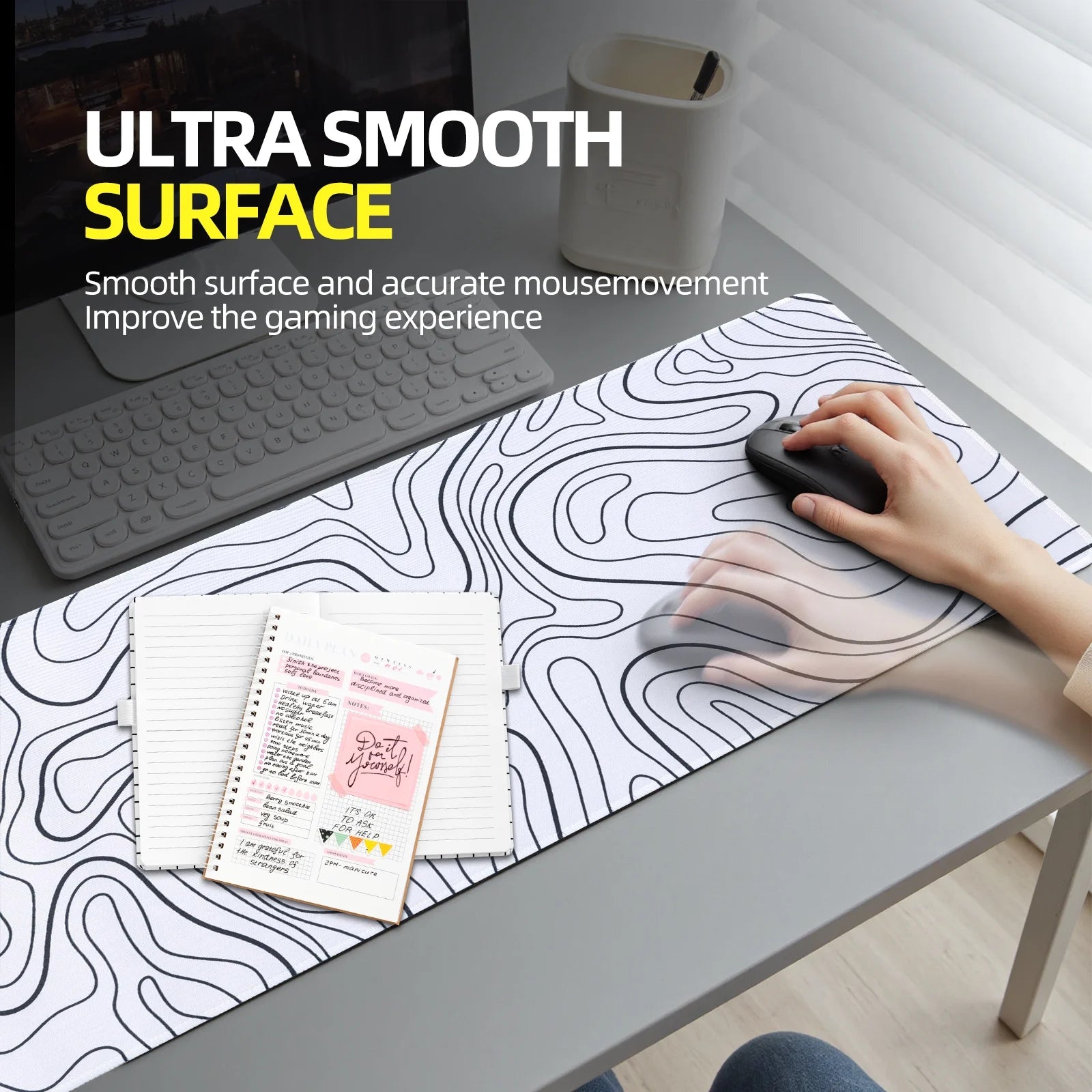 Mouse Pad Gaming Mousepad 31.5 X 11.8 X0.12In Large Mouse Pad for Keyboard and Mouse with Anti-Slip Rubber Base, Keyboard Pad XL Mouse Mat for Home and Office(White)