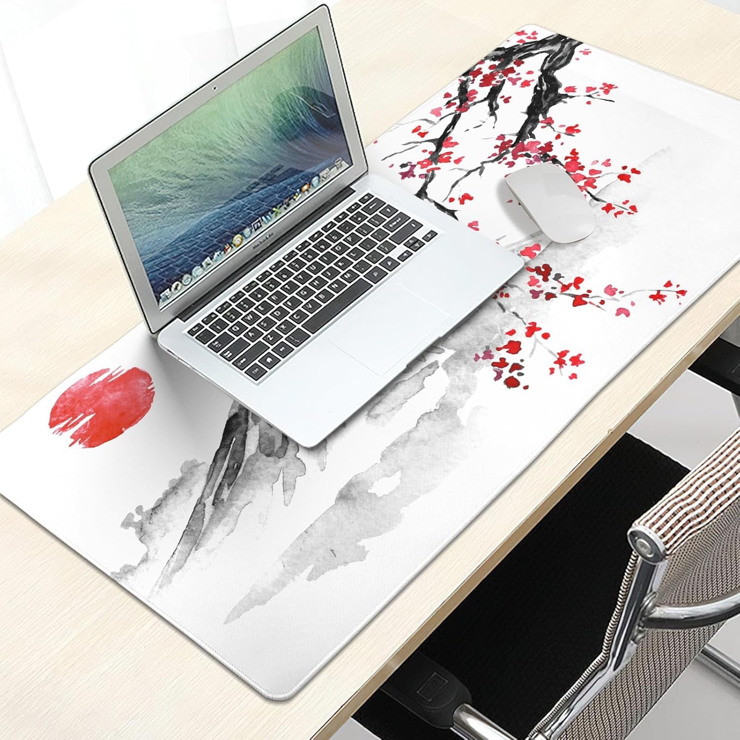 Cherry Blossom Sakura Gaming Mouse Pad 35.4×15.7Inch with Stitched Edges Extended Waterproof Desk Pads Non-Slip Rubber Base Large Keyboard Mat Computer Gaming Mousepad for Work/Office/Home (Eight)