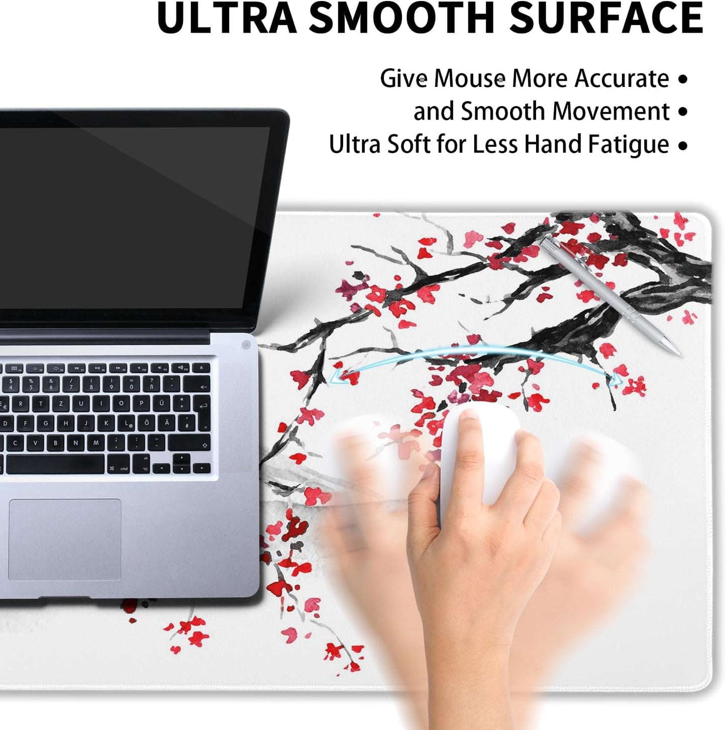 Cherry Blossom Sakura Gaming Mouse Pad 35.4×15.7Inch with Stitched Edges Extended Waterproof Desk Pads Non-Slip Rubber Base Large Keyboard Mat Computer Gaming Mousepad for Work/Office/Home (Eight)