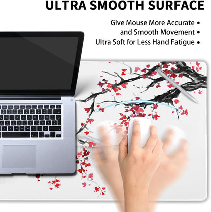 Cherry Blossom Sakura Gaming Mouse Pad 35.4×15.7Inch with Stitched Edges Extended Waterproof Desk Pads Non-Slip Rubber Base Large Keyboard Mat Computer Gaming Mousepad for Work/Office/Home (Eight)