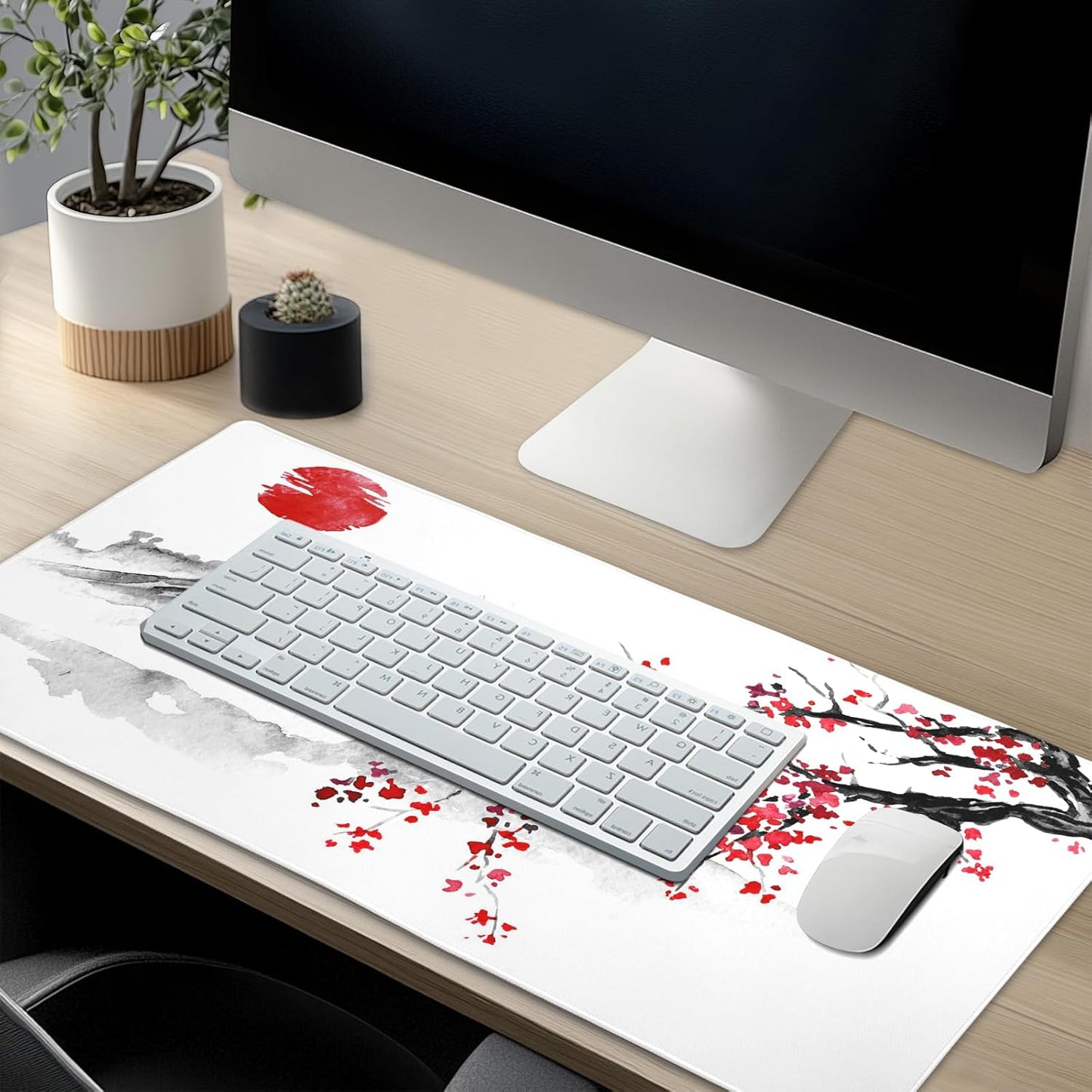 Cherry Blossom Sakura Gaming Mouse Pad 35.4×15.7Inch with Stitched Edges Extended Waterproof Desk Pads Non-Slip Rubber Base Large Keyboard Mat Computer Gaming Mousepad for Work/Office/Home (Eight)