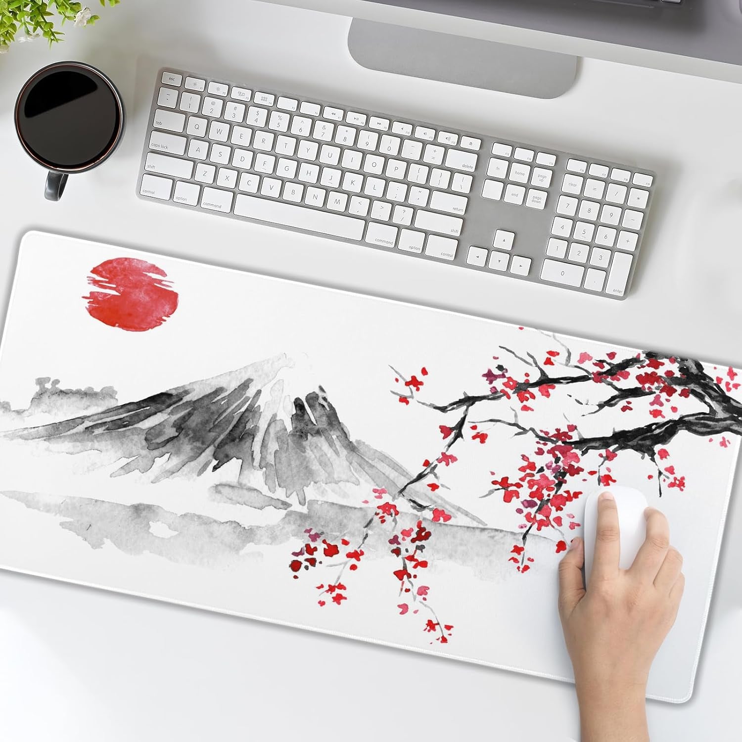 Cherry Blossom Sakura Gaming Mouse Pad 35.4×15.7Inch with Stitched Edges Extended Waterproof Desk Pads Non-Slip Rubber Base Large Keyboard Mat Computer Gaming Mousepad for Work/Office/Home (Eight)