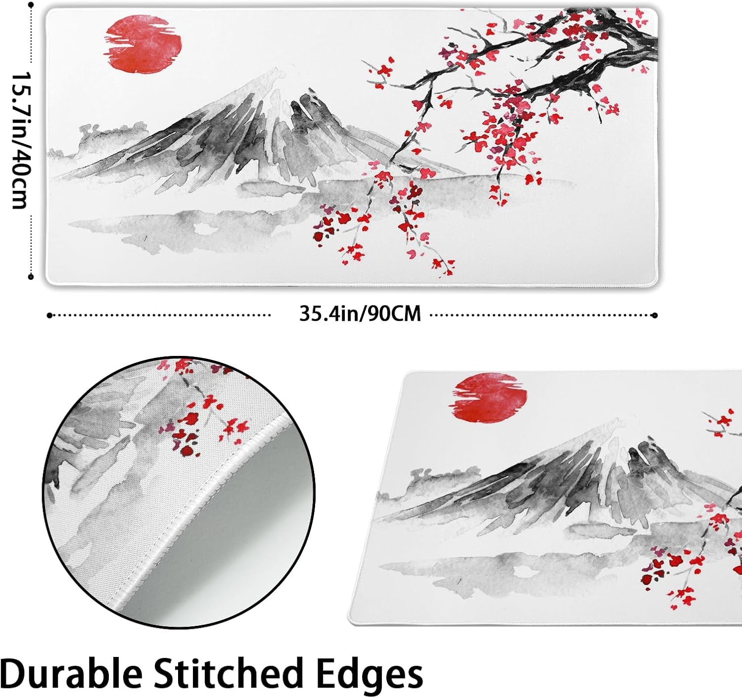 Cherry Blossom Sakura Gaming Mouse Pad 35.4×15.7Inch with Stitched Edges Extended Waterproof Desk Pads Non-Slip Rubber Base Large Keyboard Mat Computer Gaming Mousepad for Work/Office/Home (Eight)