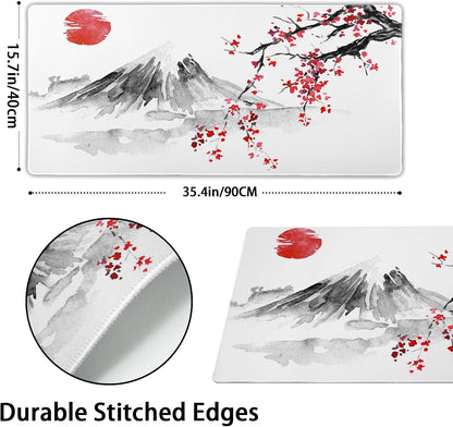 Cherry Blossom Sakura Gaming Mouse Pad 35.4×15.7Inch with Stitched Edges Extended Waterproof Desk Pads Non-Slip Rubber Base Large Keyboard Mat Computer Gaming Mousepad for Work/Office/Home (Eight)